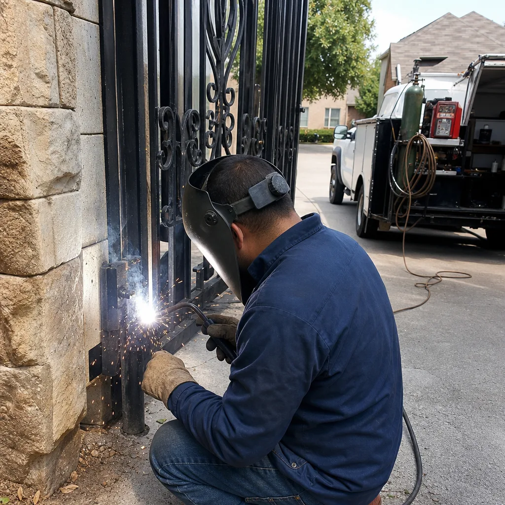 Welder performing professional gate repair services in Allen, TX